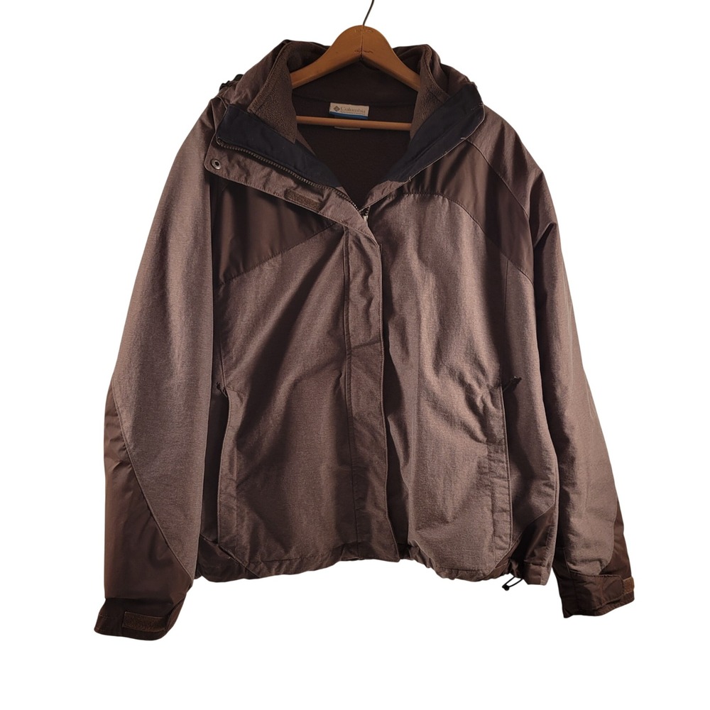 Columbia Interchange Jacket Women XL Brown Good Hooded Full Zip Shell Small tear